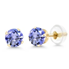 14K Yellow Gold Tanzanite Stud Earrings Fine Jewelry For Women (0.92 cttw,  5MM)