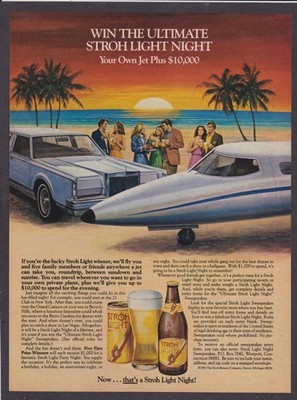 1981 Stroh Beer Ad Print - Chance To Win Jet Airplane & Other Items--Happy Scene