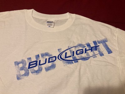 BUD LIGHT   T SHIRT MENS XL WHITE BLUE BEER BREW BUDWEISER BAR BARTENDER NEW