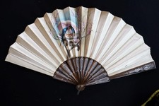 Vintage 1930's-1940's Japanese Hand Painted Fan With Wood Arms 14" Length