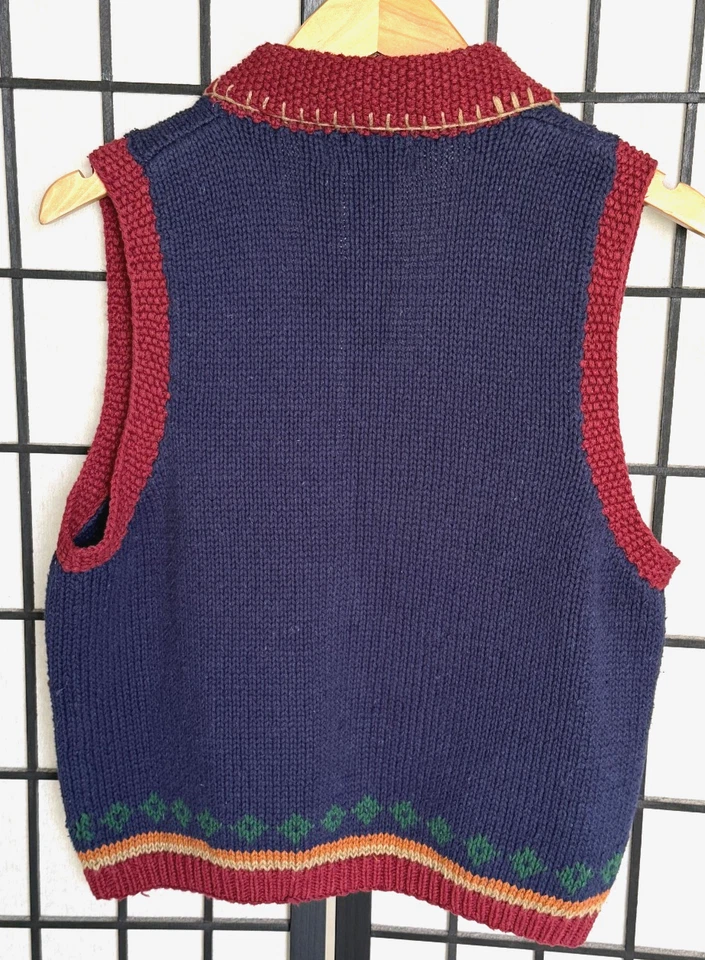 Chaleco Suéter Hunt Club Para Mujer Tejido Retazos Palanca Botón Talla PM De Colección Años 70 Foto 3 de 4