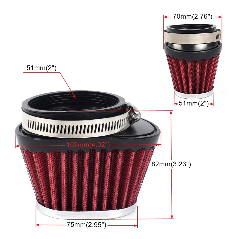 2PCS 2" Inlet High Performance Motorcycle Parts Cone Pod Air Filter Cleaner 51mm Foto 2 de 4