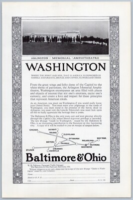 1923 Baltimore & Ohio Railroad Vintage Ad Washington DC Arlington Amphitheatre