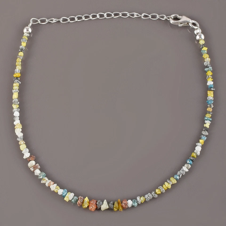 Natural Raw Rough Multicolor Diamond Beads Nuggets Chain Handmade Bracelet Gift  - Image 2 of 4