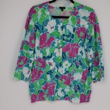 Talbots Women's Floral Cardigan Sweater Size 1X Bright Colorful Button Front