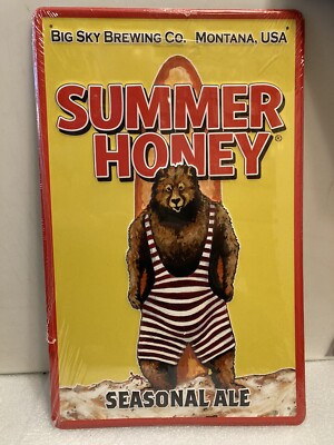 BIG SKY BREWING COMPANY SUMMER HONEY SEASONAL ALE TIN TACKER BEER SIGN. NEW