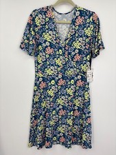 41 Hawthorn Elisse Knit Surplice Faux Wrap Dress Floral Stretch Teal Large NEW