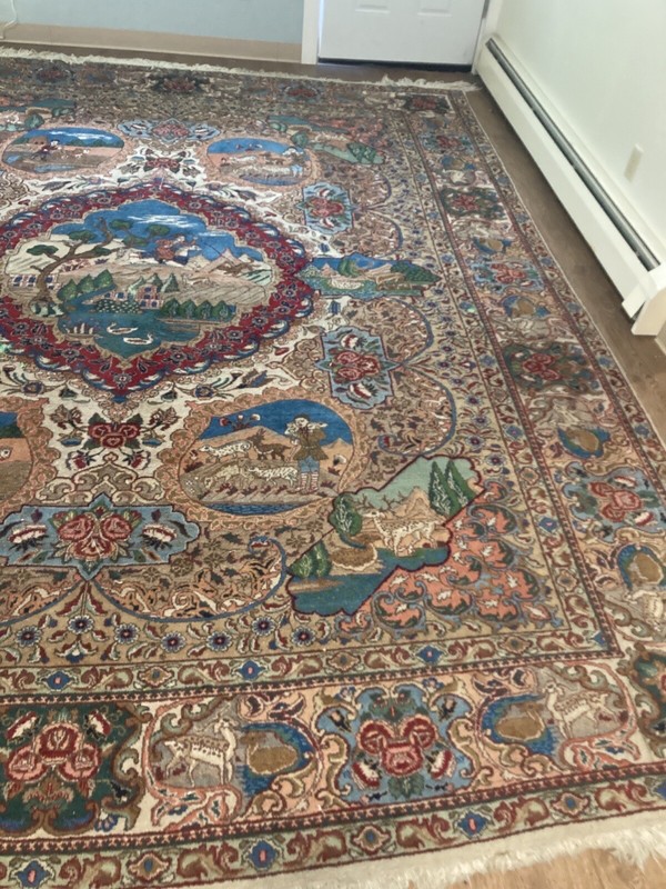 ANTIQUE RUG 10x12 HAND-KNOTTED wool colorful handwoven Animals Carpet