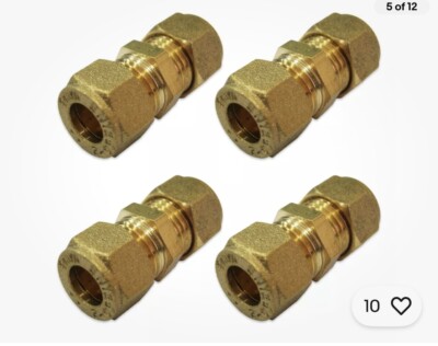 10 mm GERADE KOMPRESSIONSGLEICHVERSCHRAUBUNGEN 4 x GASROHRVERBINDER KUPFERROHR