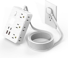 Flat Plug Power Strip Surge Protector, 5Ft Ultra Thin Extension Cord with 4 USB