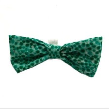 Handmade 1 Dog Bow for Collar Green Silver Polka Dot 4 x 2 inches