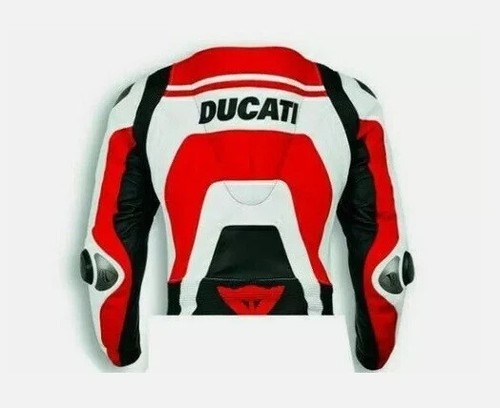 Chaqueta de cuero Ducati TrackPro|Rojo audaz Blanco CE ArmorSportbikezeSuit Gear/Allsi - Imagen 2 de 2
