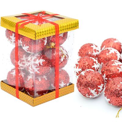 12 Stück rote Kugeln Christbaumschmuck zum Aufhängen Ornamente Glitzerkugeln