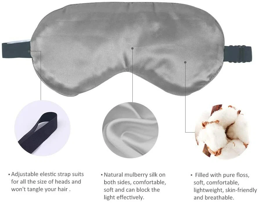 NEWGO Masque de Sommeil en Soie Naturelle Sangle Réglable