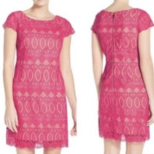Eliza J Women’s Scalloped Lace Sheath Dress In Pink Size 4
