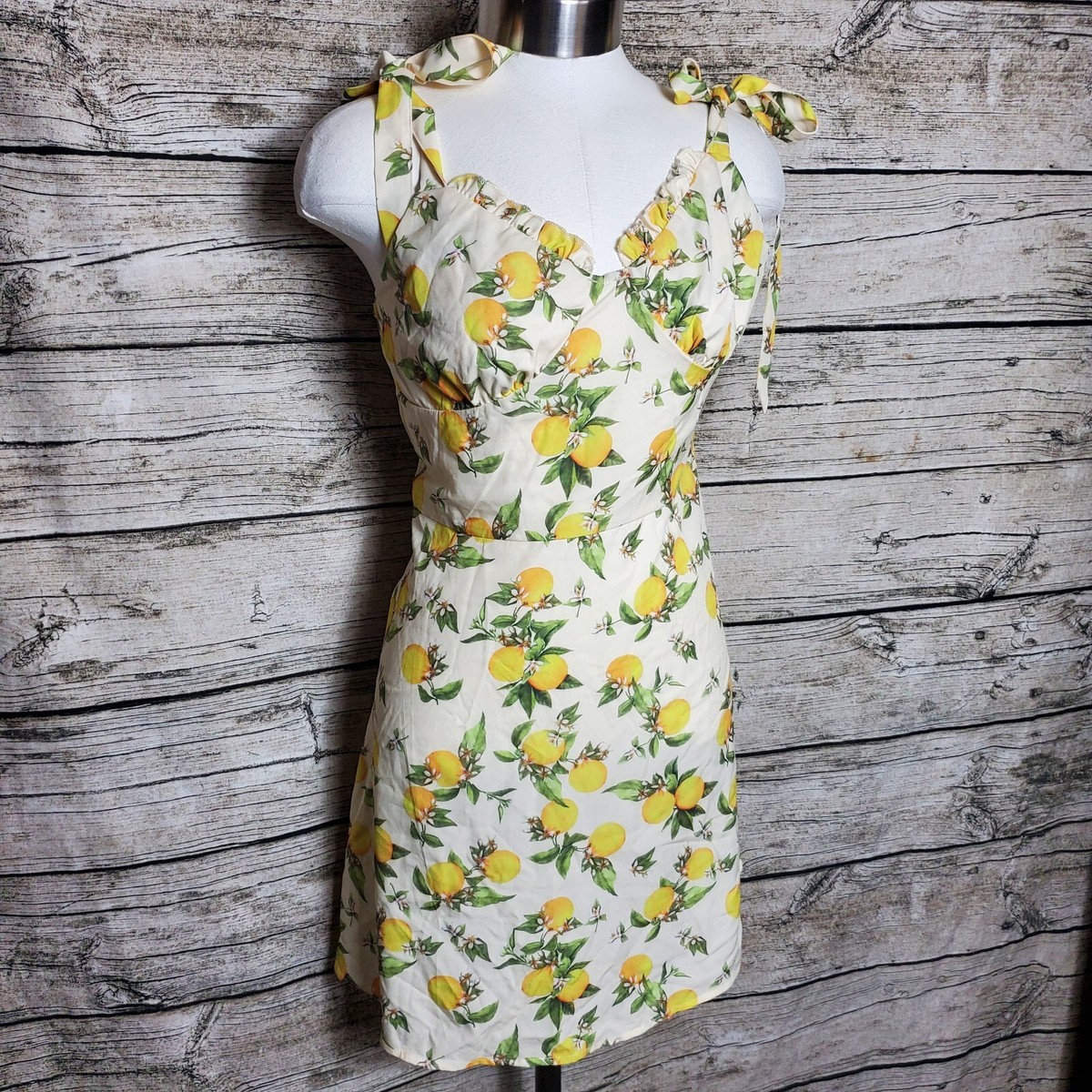 CIDER LEMON PRINT V-NECK KNOTTED MINI DRESS SIZE MEDIUM NWT | eBay