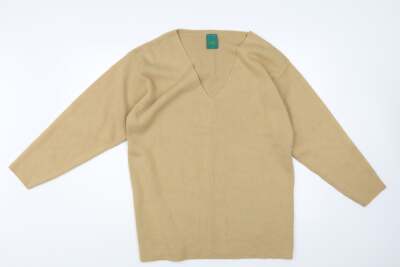 Canda Damen Pullover Beige V-Ausschnitt Acrylmischung Größe S