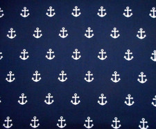 Nautical Fabric By The Yard White Anchors on Navy Blue Premium Cotton