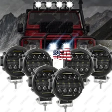 6x 7Inch LED Work Light Bar DRL 600W Round Combo For Driving Offroad Truck 4WD