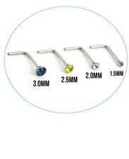 L Shaped Surgical Steel Nose Ring Stud You Choose the Gem Size & Color 20 Gauge