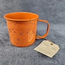 Fiddle+Fern Enamel Mug, Coffee/Tea/Camping Cup, Orange/Blue Speckled 24oz u-1F