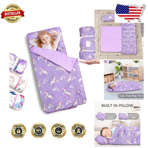 55''x35'' Unicorn Sleeping Bag Nap Mat for Toddlers - Lightweight & Easy Carry