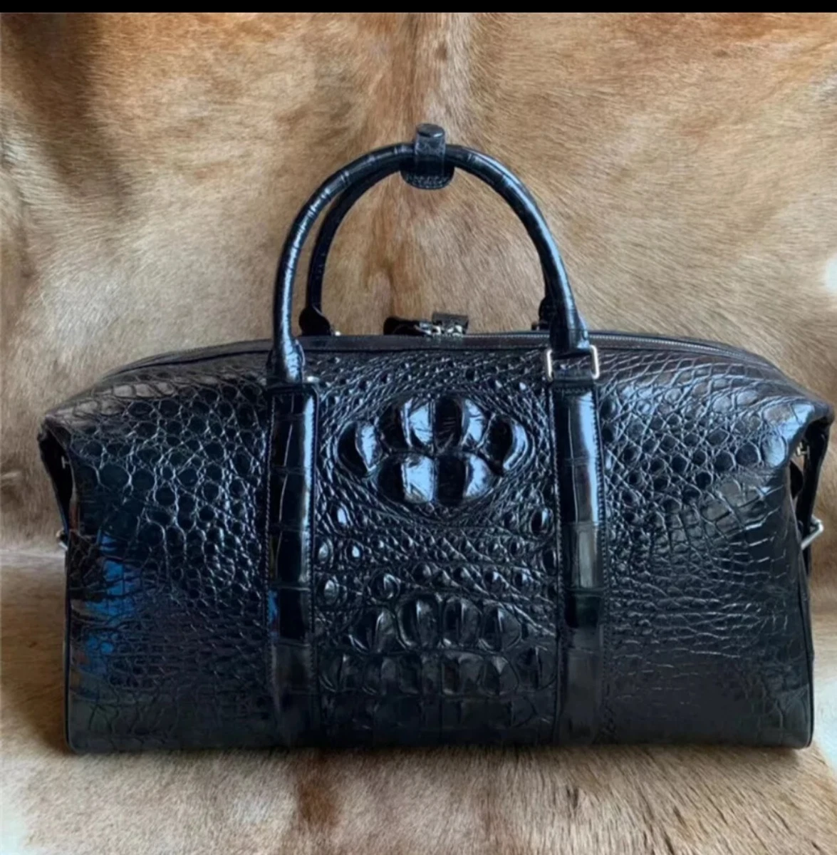 Black Genuine Crocodile Alligator Leather Skin Men Bag Travel Bag