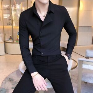 UUYUK Men Button Up Lapel Stylish Slim Gentlemen Long Sleeve Shirt UUYUK Men Button Up Lapel Stylish Slim Gentlemen Long Sleeve Shirt