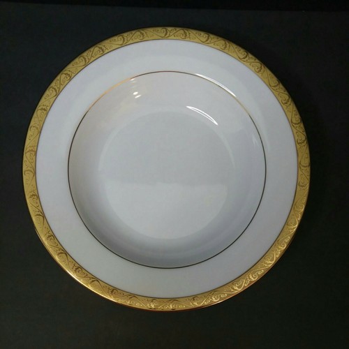 Set of 4 Chamberlain Home Accent Estate Collection 9" Rimmed Soup Bowl Gold Trim - Picture 2 of 6
