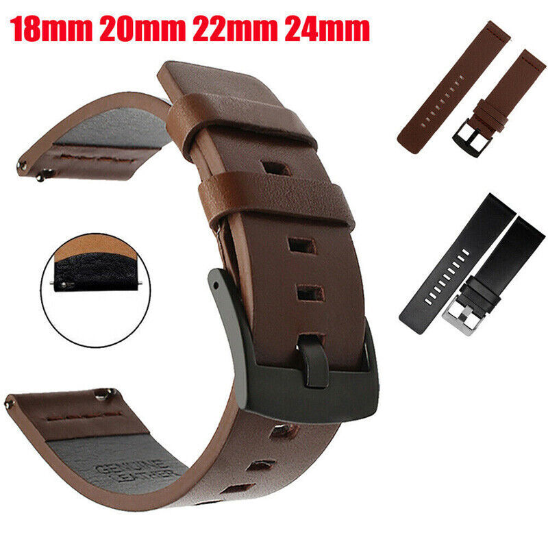 Genuine Leather Watch Band Wrist Strap Quick Release For 18mm 20mm 22mm 24mm