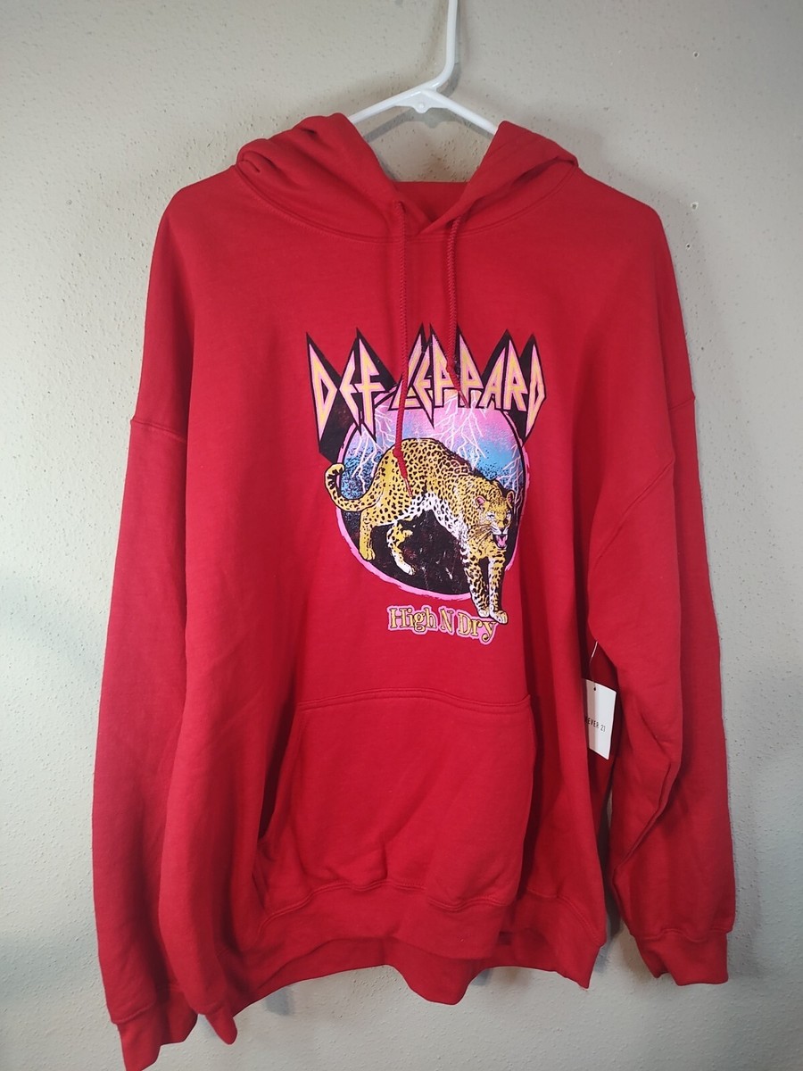 New Forever 21 Red Men's XL Def Leppard High N Dry Sweatshirt Hoodie Rock
