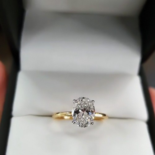 2.19Ct Oval Cut Moissanite Solitaire Engagement Ring 14K Solid Multi-Tone Gold - Picture 6 of 10
