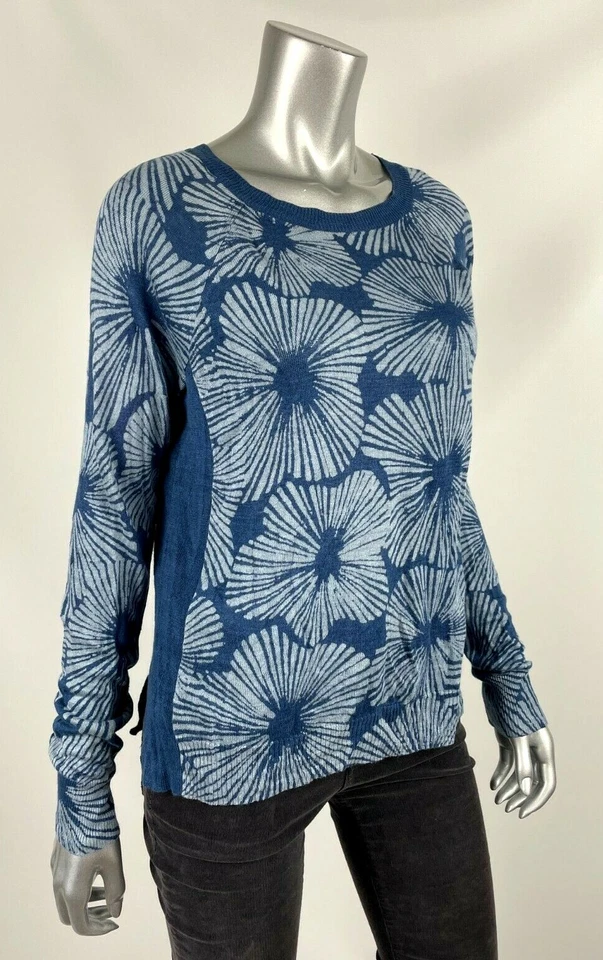 Suéter para mujer J.Crew S lino azul floral cuello redondo manga larga tejido fino C4663 Foto 4 de 4