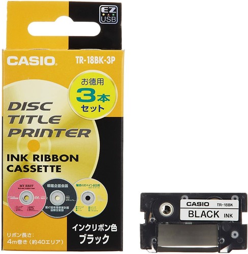 Impresora de título de disco de cinta de tinta térmica negra Casio Japón TR-18BK-3P - paquete de 3 - Imagen 1 de 2