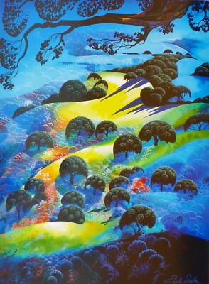 Eyvind Earle FADING SUNSET FLAME Hand signed 123/200 Serigraph