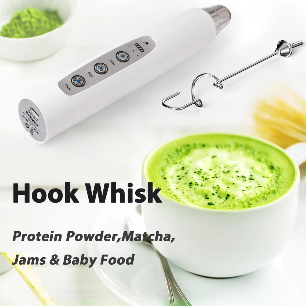 Milk Frother Rechargeable Handheld-Electric Whisk 3 Speed Adjustable, Coffee ...
