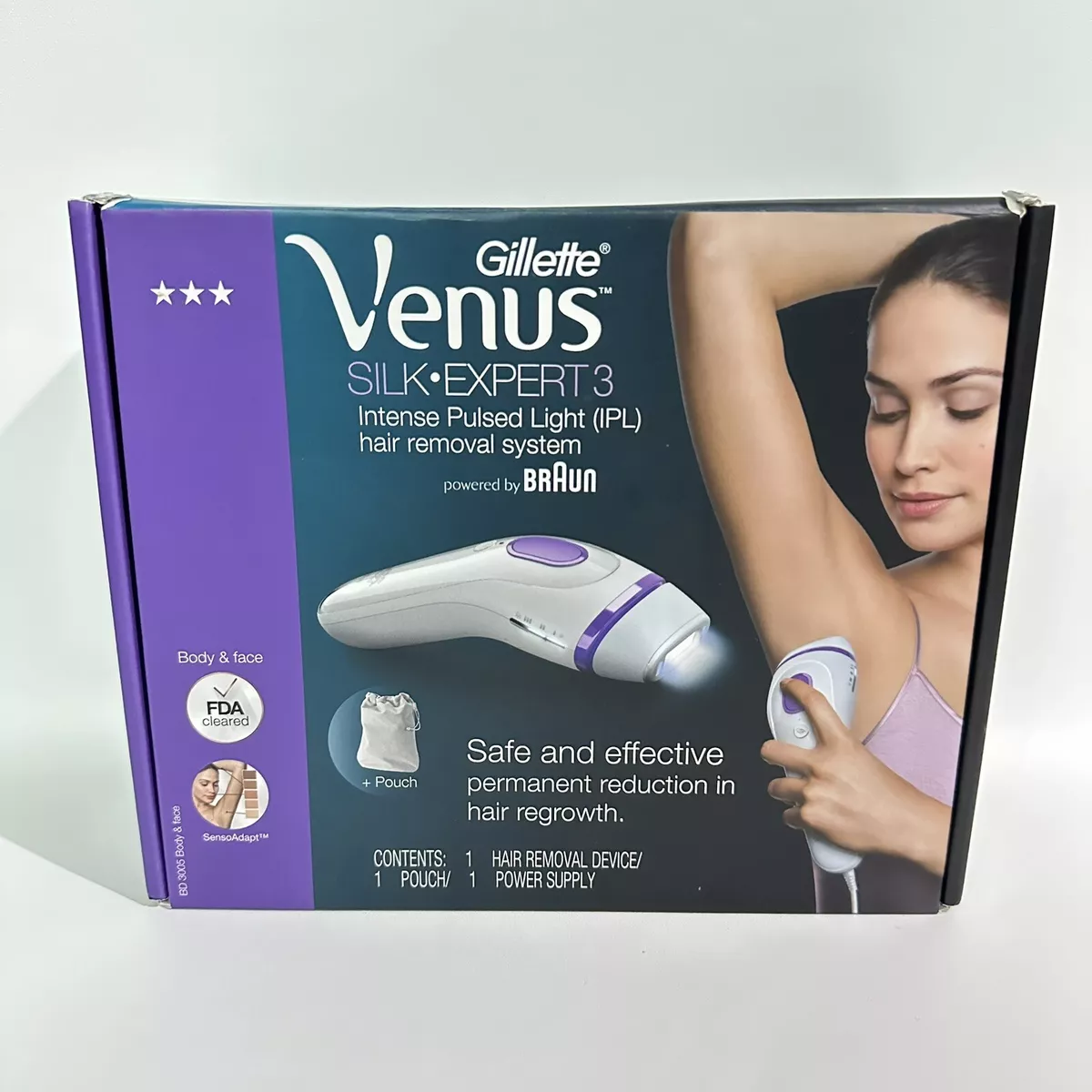 Gillette Venus Silk Expert 3 IPL Hair Removal System Powered by Braun BD3005 NEW