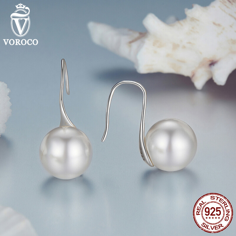Voroco S925 Sterling Silver High Heels Pearl Earrings Women