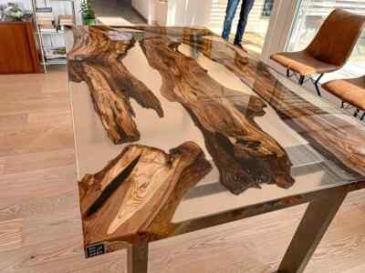 Clear Epoxy Resin Dining Table Top | Modern Live Edge Furniture For Home Decor