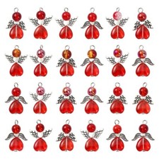 90x Acrylic Red Heart Angel Wing Fairy Charms Pendants for DIY Jewelry Making