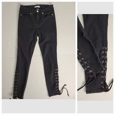 Good American 27 Jeans Good Leg Ankle Lace Up High Rise Stretch Black 4/27