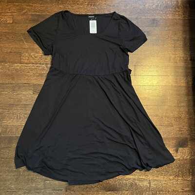 black short sleeve skater dress ELLERISSA Plus Size Black Scallop Eyelet Embroidered Short Sleeve Skater Dress
