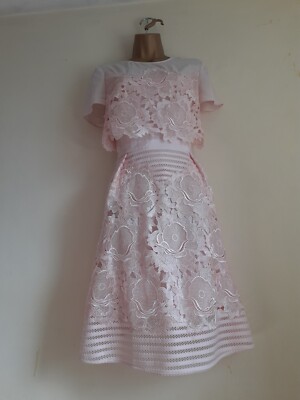 Ted Baker Pink Janelle Layered Lace Midi Dress UK 12 Worn Once | eBay