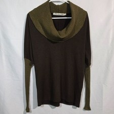 Michael Stars Cowl Neck Sweater Brown Green Waffle Knit Long Sleeve Sm