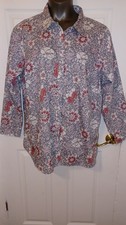Lands' End Shirt Womens 24W Plus Floral No Iron Supima Cotton Button Down Spring