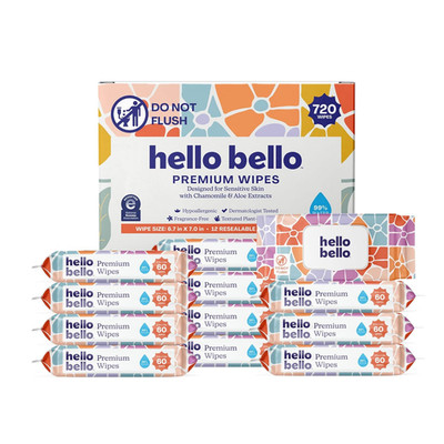 Premium Wipes, Designed for Sensitive Skin with Chamomile & Aloe Extracts, Flowe
