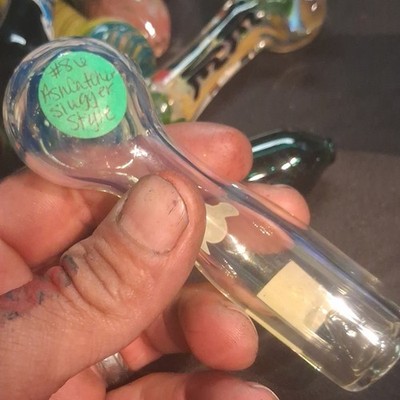 Chameleon Glass Handmade Spoon Tobacco Pipe Clear Glass Slugger Style Ashcatcher