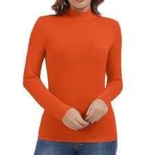 Orange Turtleneck for Women Mock Long Sleeve Tops Thermal Undershirt Fitted C...