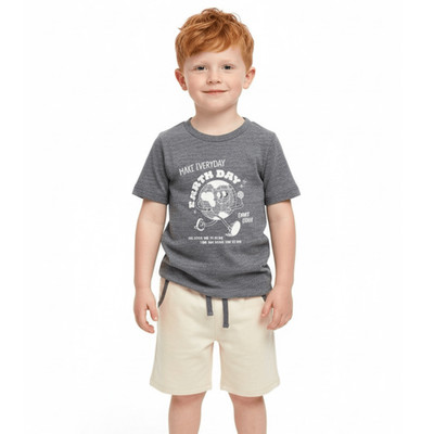 NWT Miki Miette boys' gray Earth Day'' t-shirt & cream pull-on Shorts Set  Sz3