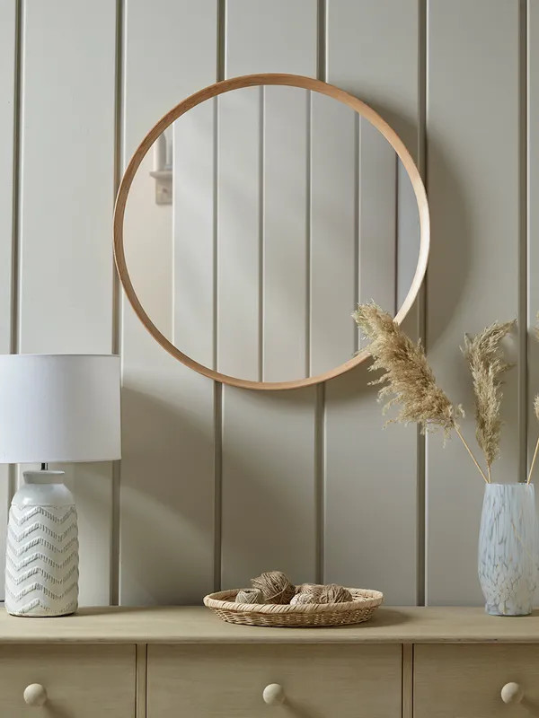Oak Deep Framed Mirror - Round